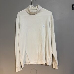 Polo Ralph Lauren Mens White Mock neck sweater SIze Large Pullover Cotton